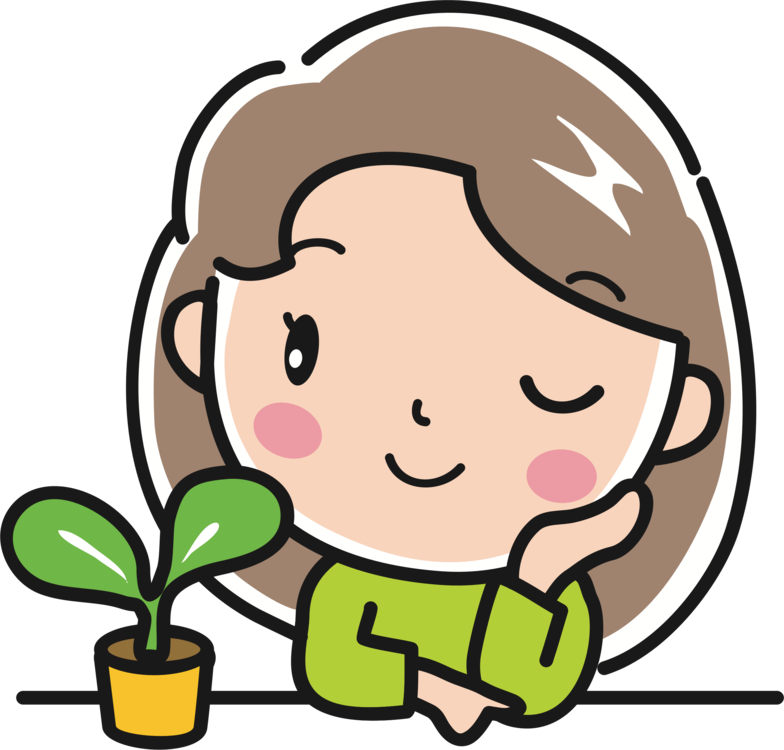 Girl With Plant Line Art Plants Cartoon Human Behavior (784x750), Png Download