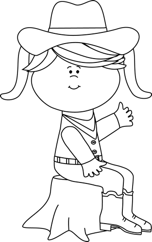 Black And White Cowgirl Sitting On A Tree Stump - Clip Art (313x500), Png Download