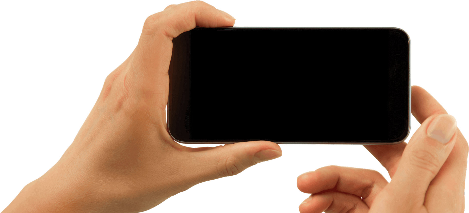 Texting Solutions - Smartphone On Hands Png (1872x873), Png Download