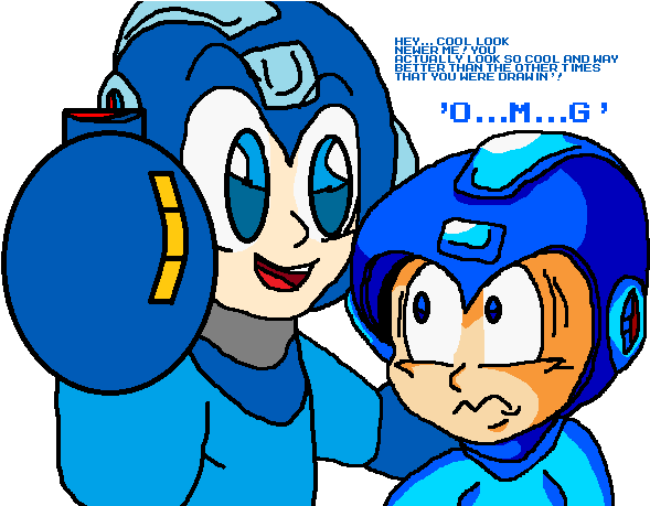 Newer Megaman Drawing Meets The Old One By Icelucario - Drawing Megaman (596x458), Png Download