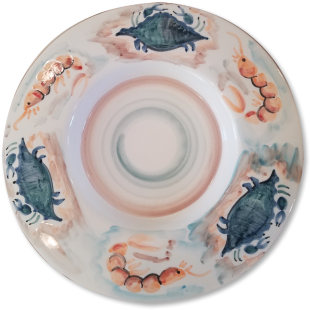 Blue Crab, Shrimp 18″ Oversized Center Piece Bowl - Blue And White Porcelain (324x432), Png Download