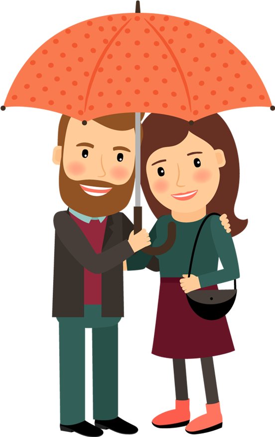 Happy Cartoon Couple Under Umbrella In Love Hugging - Couple In Love Cartoon Png (560x890), Png Download