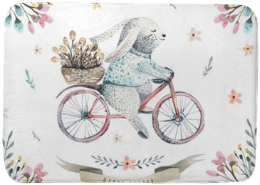 Hand Drawing Easter Watercolor Cartoon Bunnies With - Clip Art Watercolor Easter Bunny (400x400), Png Download