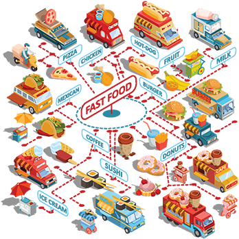 Vector Isometric Cars Fast Delivery Of Food And Food - Fast Food (360x360), Png Download
