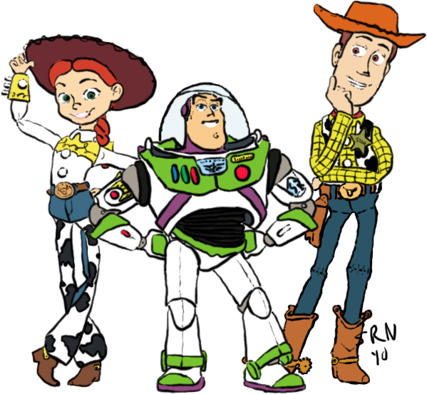 Toy Story Clipart Woody Drawing - Buzz Woody And Jessie (600x569), Png Download