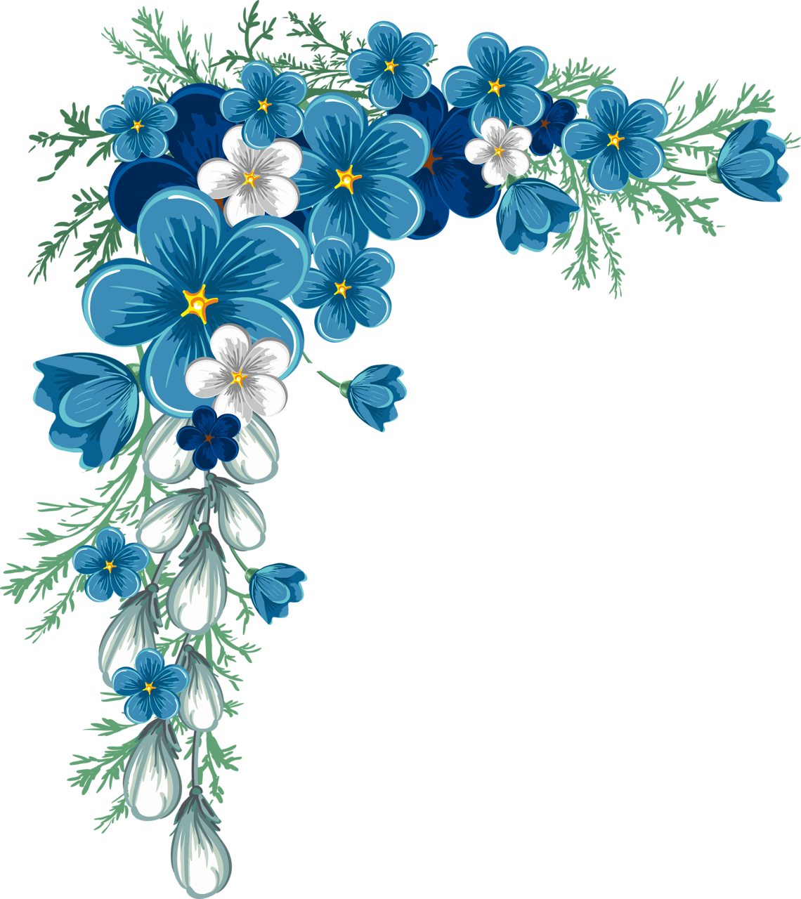 Beautiful Corner Layout Flower Border Png, Flower Border - Blue Flower Border Png (912x1024), Png Download