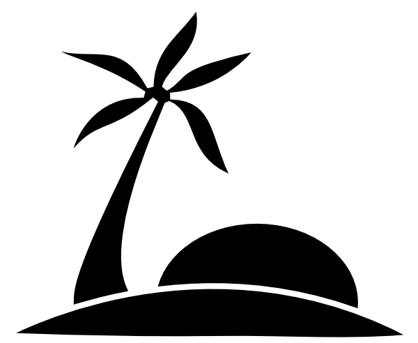 Palm Tree Clipart Black And White Palm Tree Beach W - Beach Black Clipart (600x492), Png Download