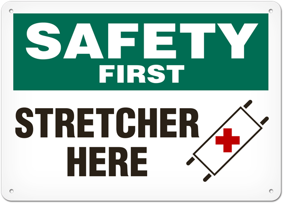 Safety First- Stretcher Here, Safety Signs By Incom - First Aid Room Sign (600x449), Png Download