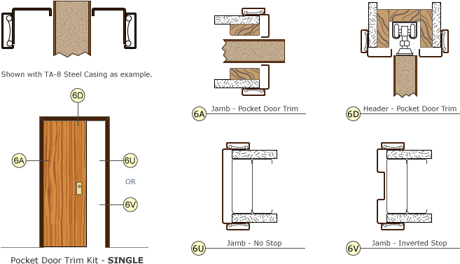 Timely Door Frames Pocket Door Trim Kit Single Drawing - Pocket Door Jamb Details (720x395), Png Download