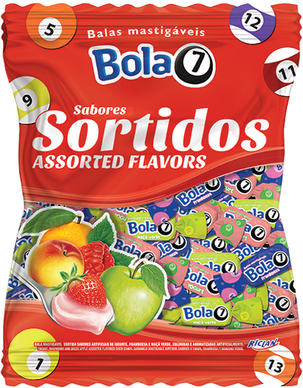 Bala Mastigavel Bola 7 Sortida Comercial Marinho Taquarituba - Bala Riclan Bola 7 (438x561), Png Download