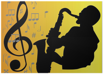Black Silhouette Of A Saxophone Player Poster • Pixers® - Silhouette (400x400), Png Download