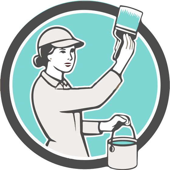 Female House Painter Paintbrush Circle Retro Card (560x560), Png Download