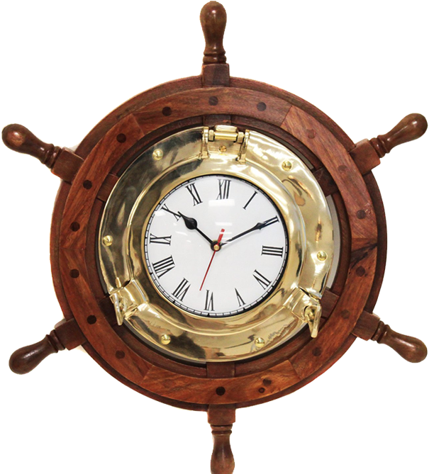 Nautical Compass - Ship Wheel Clock (1000x668), Png Download