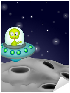Cute Alien Cartoon In The Spaceship Sticker • Pixers® - Canvas (400x400), Png Download
