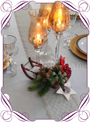 Australian Native Christmas Sleigh Table Arrangement - Centrepiece (324x438), Png Download