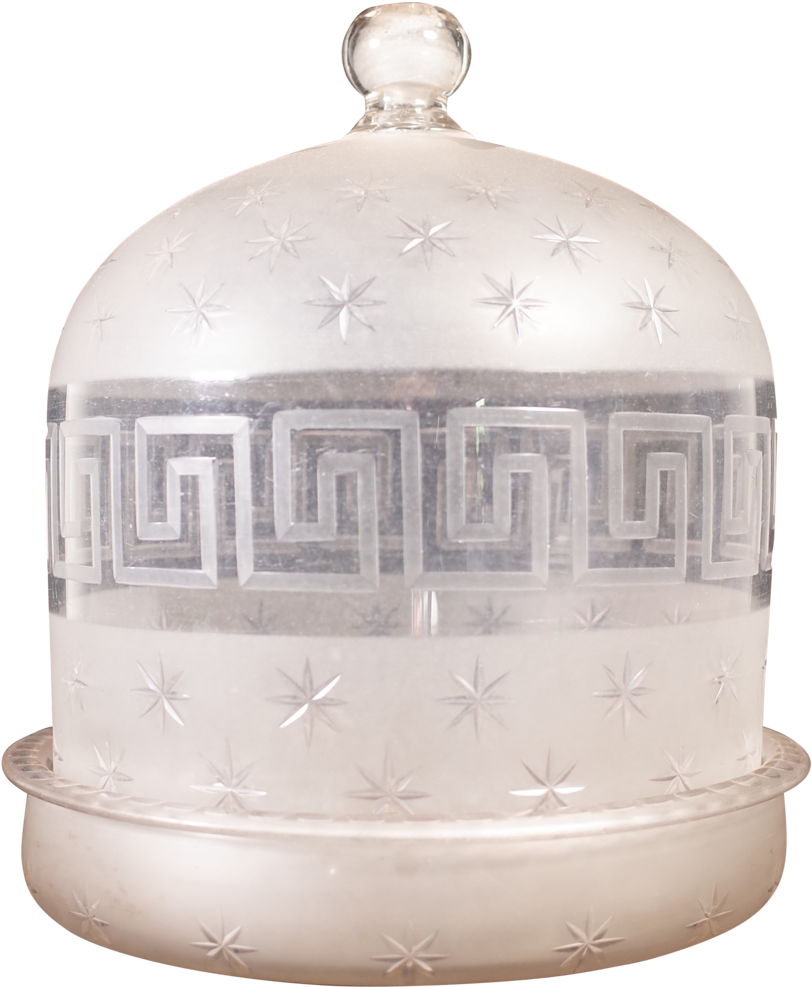 Regency Star Cut And Greek Key Etched Glass Cheese - Dome (1024x1162), Png Download