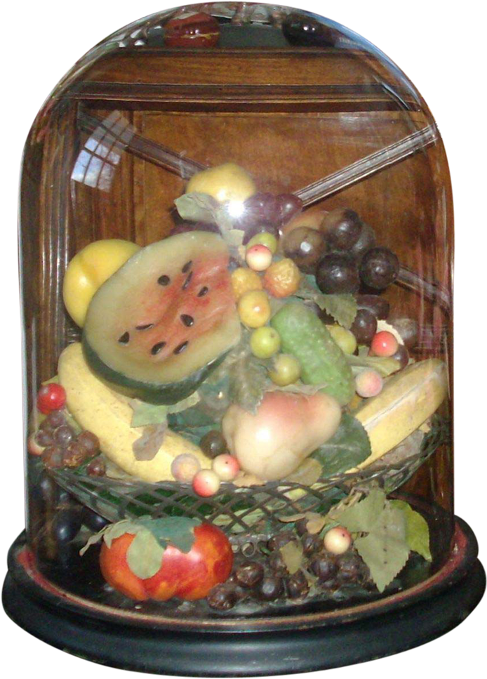 Victorian Wax Fruit Centerpiece Under Original Glass - Wire Basket - Black (1023x1023), Png Download