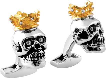Skull With Real Yellow Gold Plated Crown Cufflink - Tateossian King Skull Cufflinks (448x671), Png Download