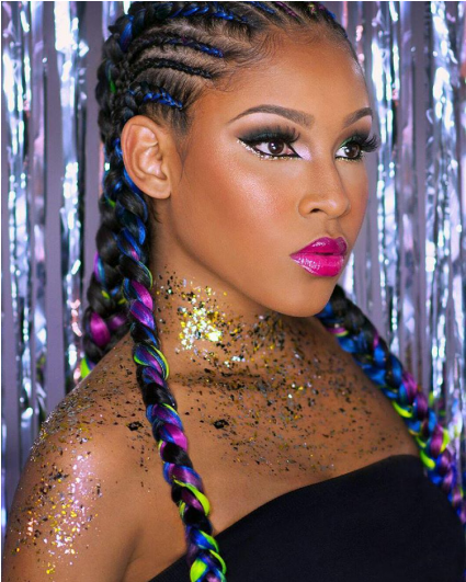 Intriguing Two Tone Braiding Hair - Cornrows With Neon Extensions (565x530), Png Download