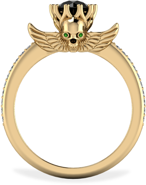Yellow Gold Skull Ring - Emerald Engagement Ring Gold Skull (800x800), Png Download