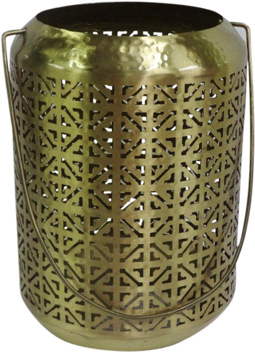Hanging Lantern Brass - Small Brass Perforated Hanging Lantern By Bidkhome (885x877), Png Download