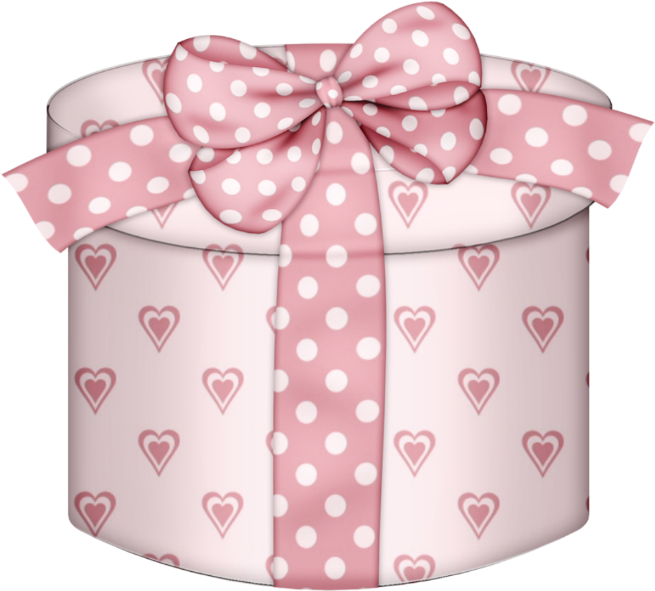 Open Christmas Present Box Png Pink Hearts Round Gift - Pink Gift Box Clipart (1024x932), Png Download