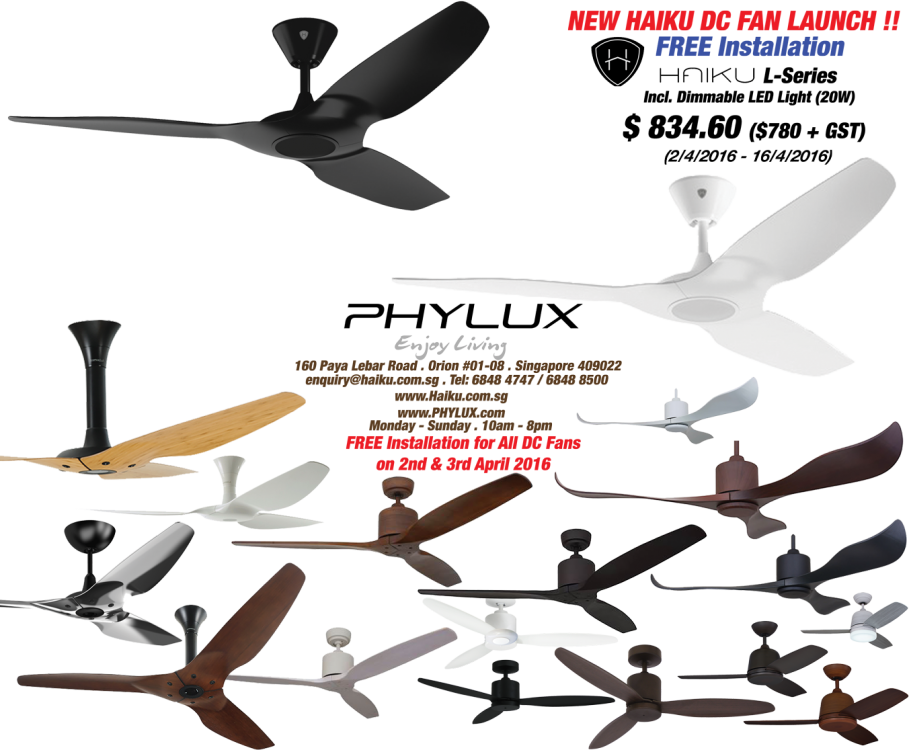 Phylux Haiku L Series Dc Fan Launch - Haiku - L Series 52" Ceiling Fan - Black (909x750), Png Download