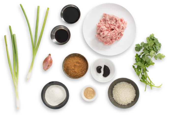 Congee & Caramelized Pork With Crispy Shallots And - Garlic Top View Png (700x477), Png Download