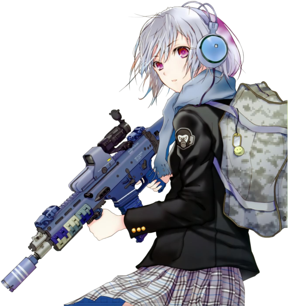 Anime Girl With Weapons (900x635), Png Download