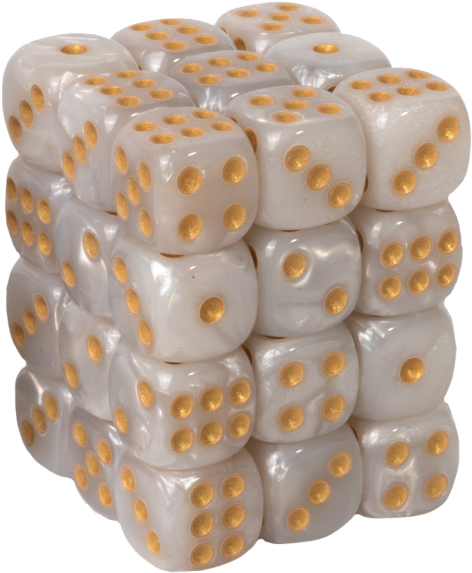 Blackfire Dice Cube Ā€“ 12mm D6 36 Dice Set Ā€“ Marbled - White And Gold 12mm Dice (600x600), Png Download