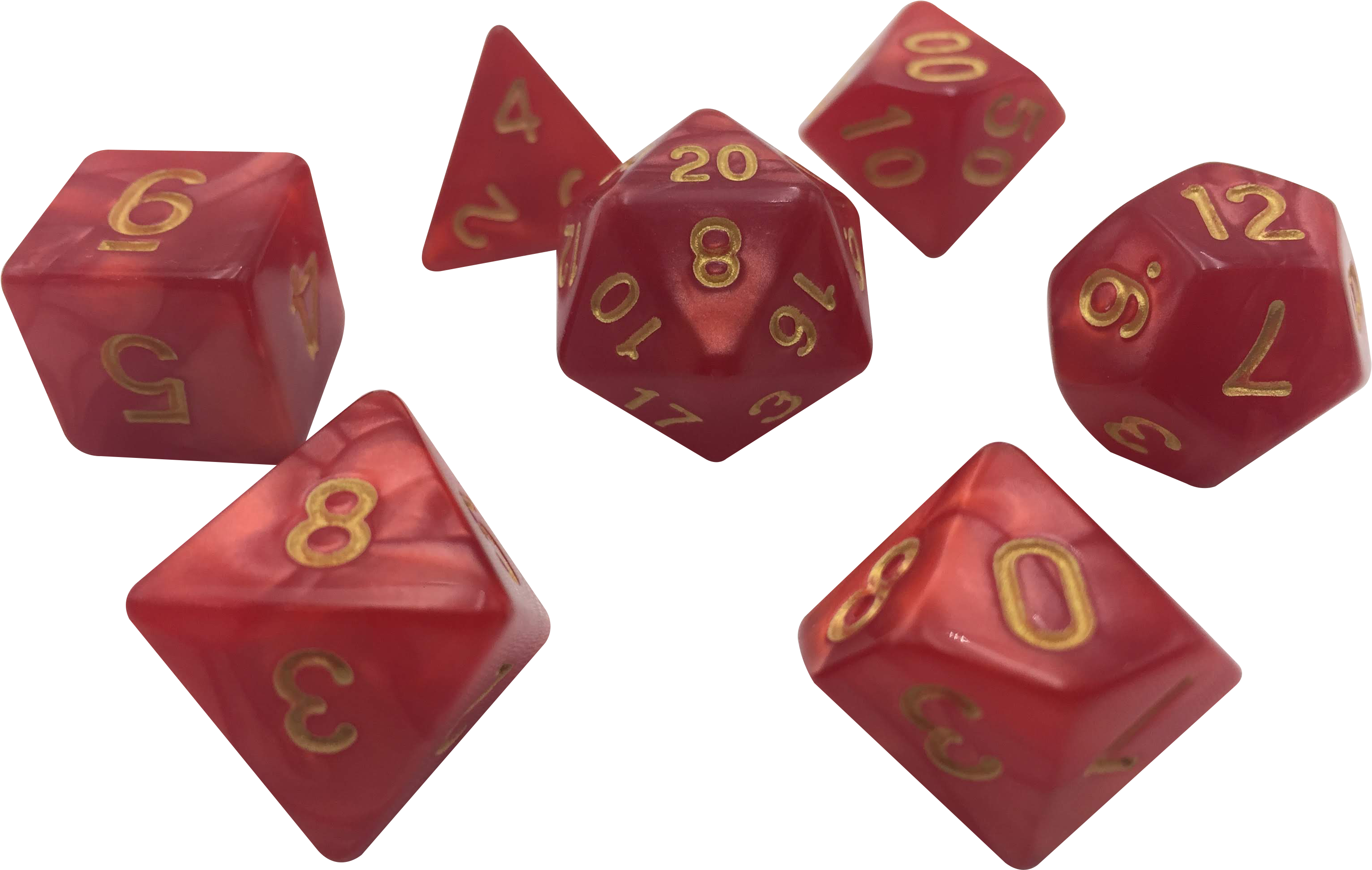 Dark Red Marbled Color With Gold Numbers Set Of 7 Polyhedral - Dice (3264x2448), Png Download
