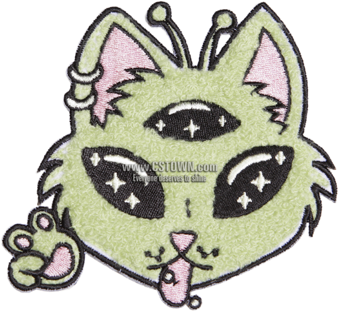 Green Alien Cat With Three Eyes Chenille Patch - Cat (780x780), Png Download