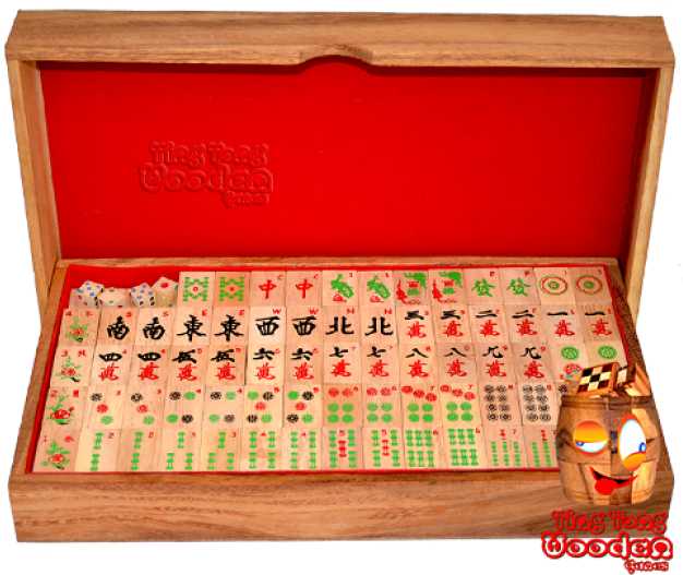 Mahjong Chinese Strategy Game In Wooden Box With Domino - Game (650x548), Png Download