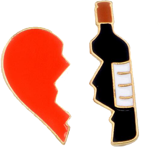 Broken Heart And Red Wine Bottle Metal Pin - Brooch (802x803), Png Download