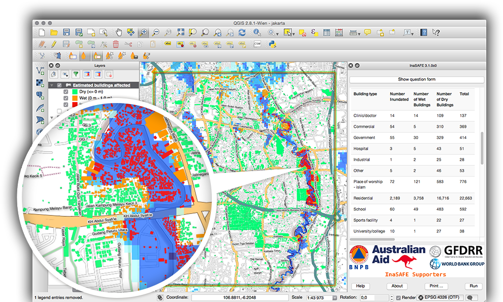 Inasafe - Map (1031x615), Png Download