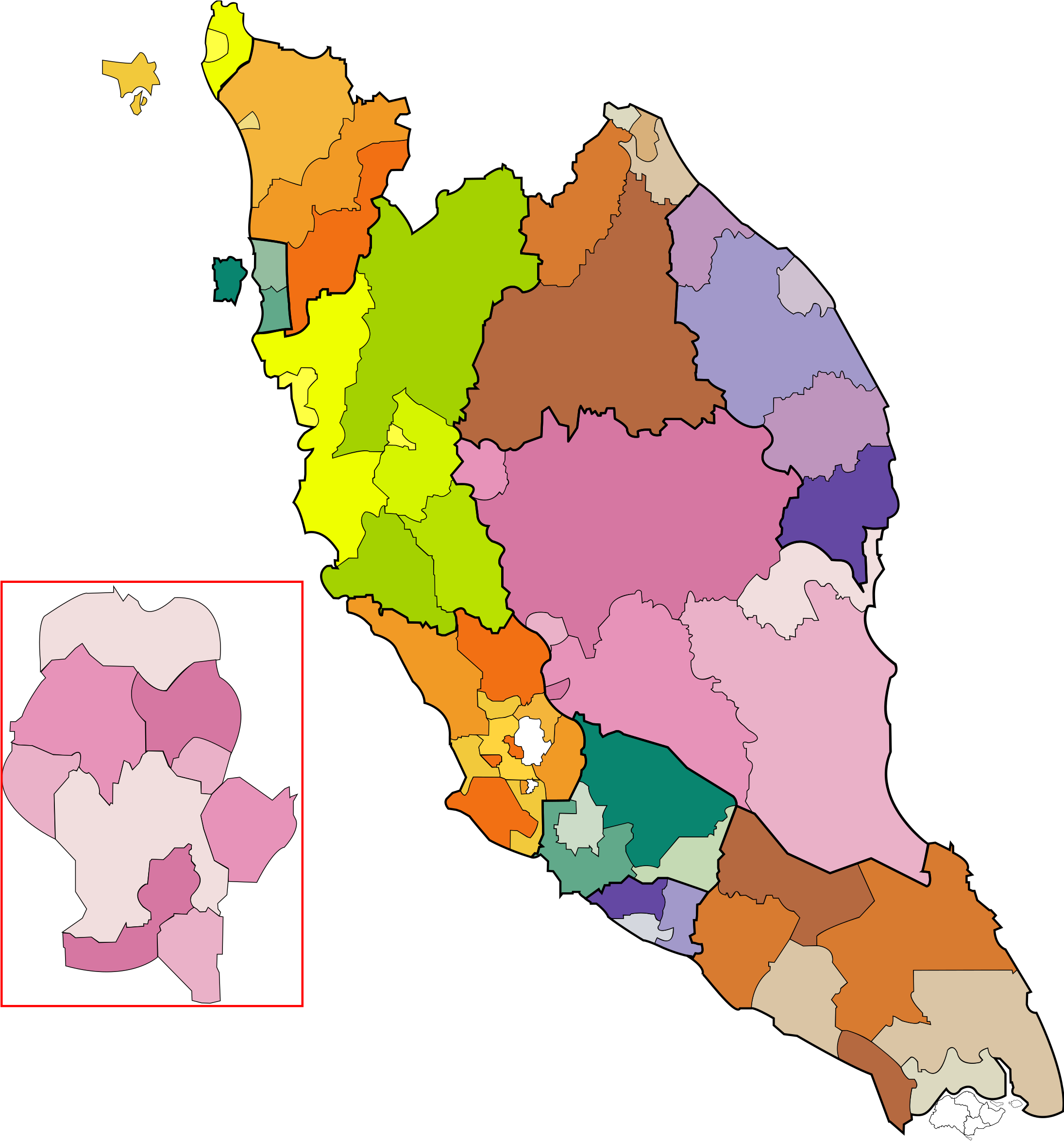 Malaysia Clipart Map - Peninsular Malaysia Map Png (2190x2400), Png Download