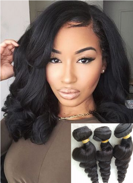 Chinese Virgin 3 Bundles Loose Wave Hair Weaves - Medium Length Sew In Curly (600x600), Png Download