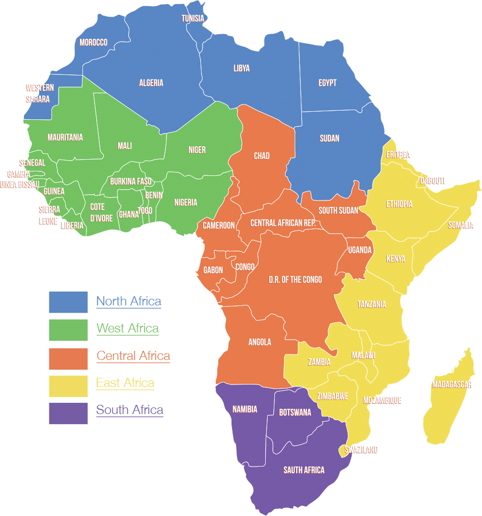 Shop By Regional Map - Africa By Region (947x1012), Png Download