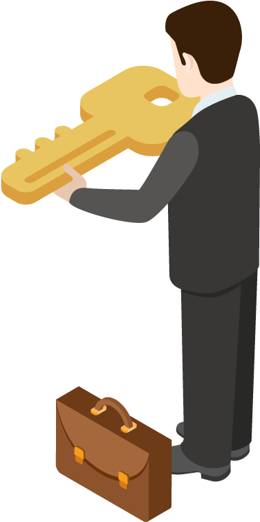 Cartoon Businessman Hold A Key To Success - Key To Success Cartoon Transparent (380x760), Png Download
