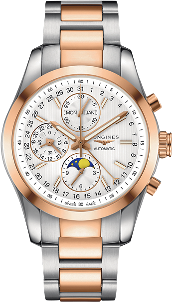 Conquest Classic Moonphase - Longines Conquest Classic Moonphase Gold Black (540x720), Png Download