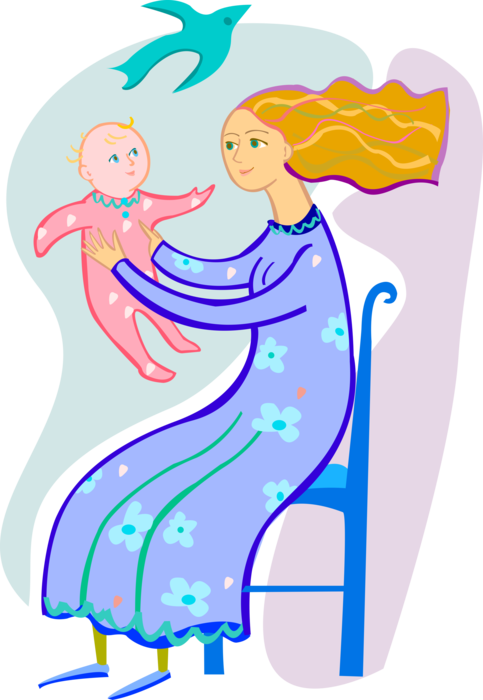 Vector Illustration Of Loving Parent Mother With Newborn - Mother (483x700), Png Download