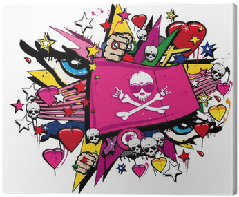 Crossbones Skull Flag Pink Graffiti Flag Street Art - Tableau Street Art Foot (400x400), Png Download