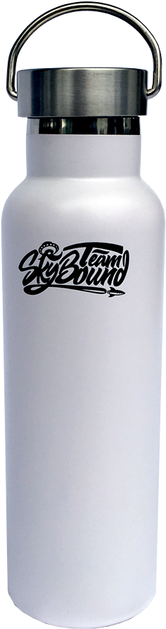 Team Skybound White Aluminum Bottle With Metal Cap - Metal Water Bottles Png (1000x1001), Png Download