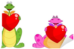 Cute Dragon Couple Holding Hearts Wall Mural • Pixers® - Illustration (400x400), Png Download