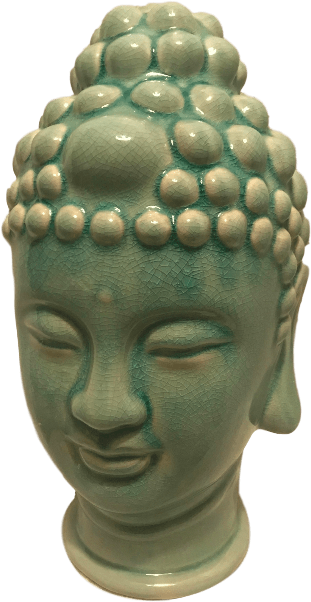 Turquoise Buddha Head Distressed Glazed Finished Sculpture - Sculpture (1139x2212), Png Download