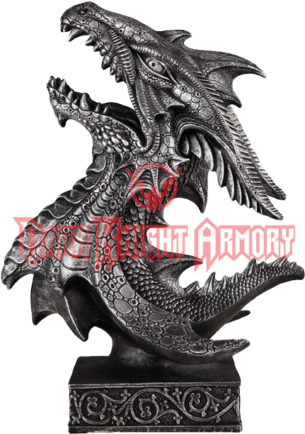 Snarling Dragon Head Pedestal Statue - Statue (635x635), Png Download