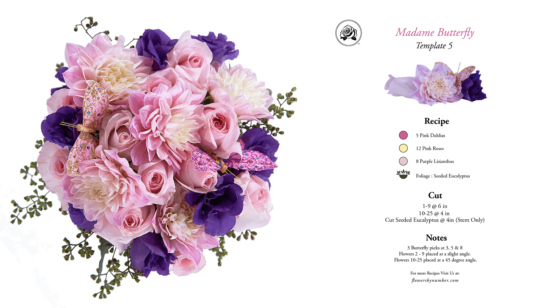 Fbn Arrangement And Recipe 0010 Pink Madame Butterfly - Bouquet (1800x1000), Png Download