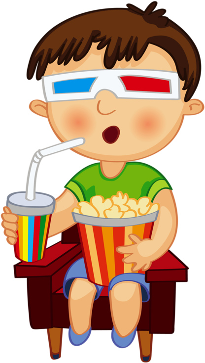 Clip Art - Kid Watching Movies Cartoon (530x800), Png Download