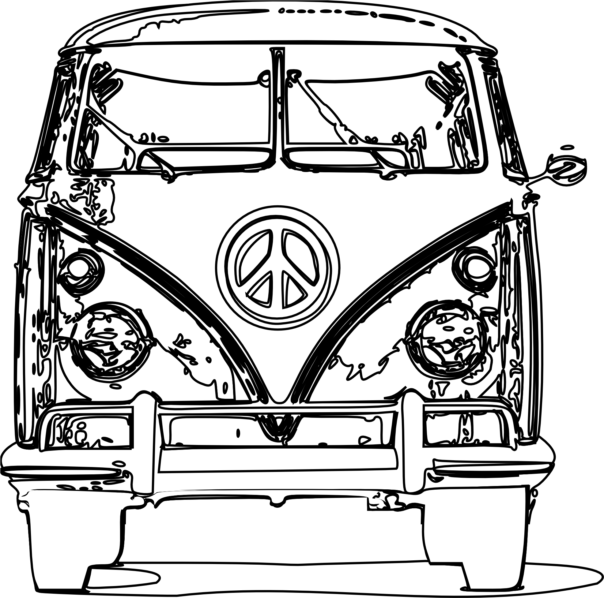 Bus Clipart Black And White - Volkswagen Hippie Van Black And White Clip Art (1979x1961), Png Download
