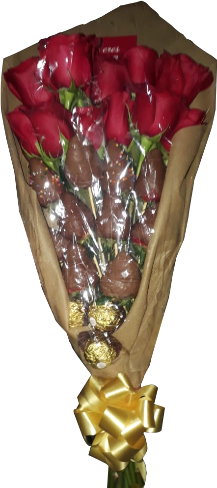 Ramo Con Flores Y Frutillas Cubiertas Con Chocolate - Flower (459x1014), Png Download